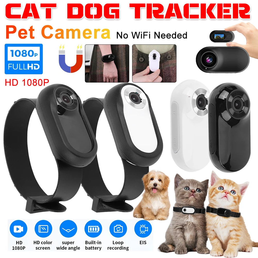 Pet Collar Camera HD 1080P Mini Sports Camera with Screen Video Recording Outdoor Wireless Camera Collar Pet Cat Safety Supplies